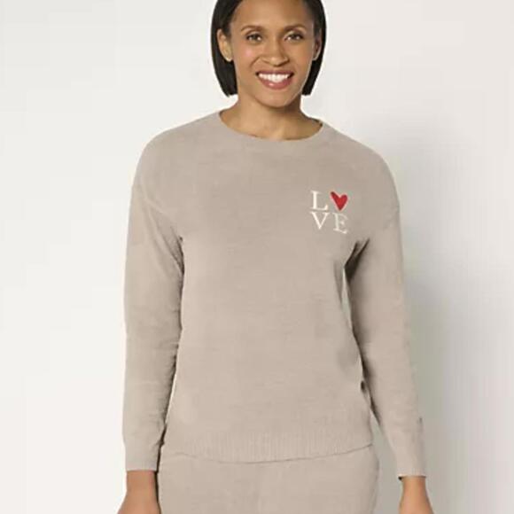 Barefoot Dreams CozyChic Ultra Lite Love Pullover with Graphic - Size - Medium